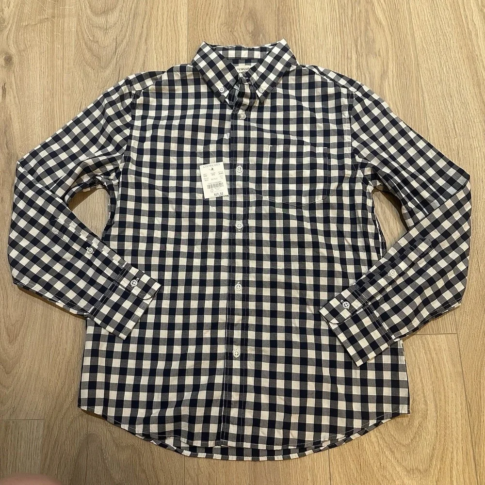 NWT Crewcuts Boys Size 12 Blue Plaid Button Down Shirt Long Sleeve Preppy